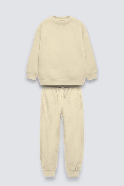 The Champ Clothing Μπεζ Παιδικό Σετ Φούτερ με λαιμόκοψη Basic Fleece με ελαστική μέση και πόδι