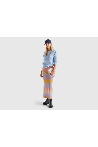 United Colors of Benetton Fusta midi multicoloră cu talie elastică în amestec de lână portocaliu pentru femei