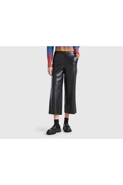 United Colors of Benetton Women's Black Sewing Detailed Invisible Zippered Wide Leg Trousers