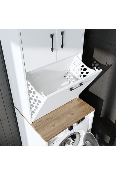 ROOMART Luna Çamaşır Sepetli Çamaşır makinesi Dolabı , Kirli Sepetli Çok Amaçlı Dolap