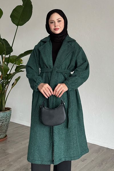 InStyle Herringbone Green Stamp Coat