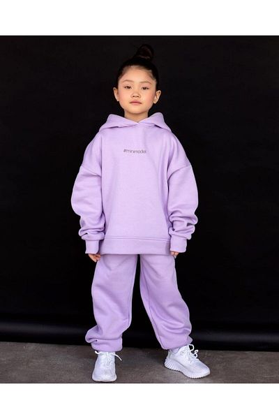Lolliboomkids Girl's Embroidered Slogan Hashtag Oversize Bottom Top Set Hooded 3 Thread Ribbon