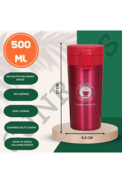 SUNRAYS 500 ML SİYAH RENK PASLANMAZ ÇELİK TERMOS
