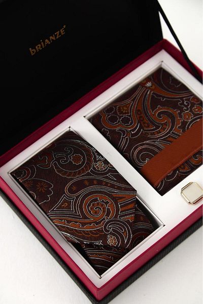 Brianze Tile Shawl Pattern Tie Handkerchief Cufflink Gift Set