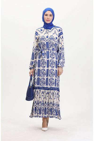 sefamerve Rochie cu brâu din viscoză Amelya - Mărimea S-M-L-XL, albastru 4588AC-02