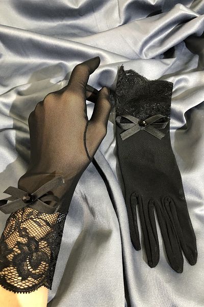 Hobigram Black Lace and Bow Bridal Gloves Party Accessory – Party Gloves, Stylish Design – Party Eldiv