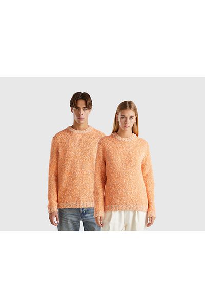 United Colors of Benetton Pulover roz pentru bărbați din bumbac și lână, cu detalii de culoare în nervuri
