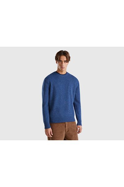 United Colors of Benetton Pulover Shetland pentru bărbați, albastru Melange, cu gât crew