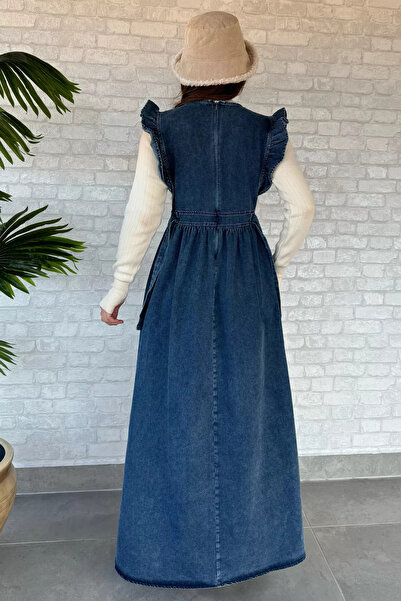GÜLSELİ Blue Waist Tie Jean Denim Dress