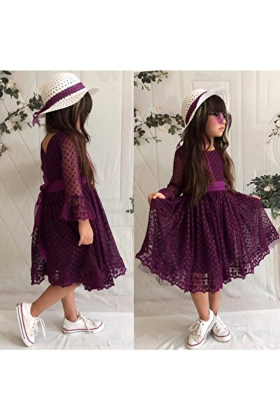 Mixie Μωβ φόρεμα για κορίτσια με καπέλο, κορδόνι, φόρεμα για κορίτσια Princess Model