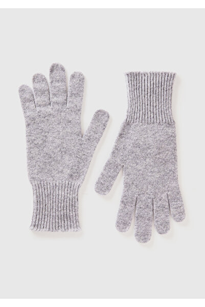 United Colors of Benetton Women's Gray Melange 100% Wool Plain Gloves with Ankle Detail