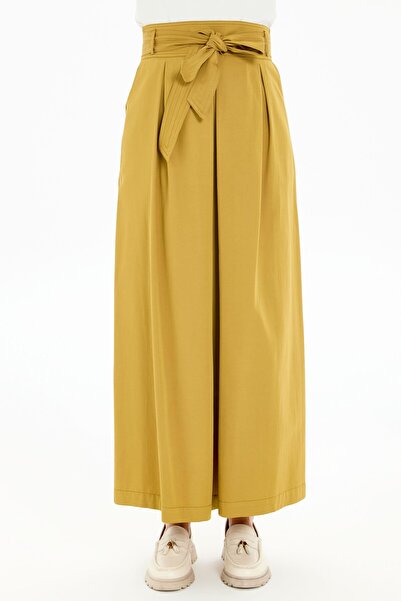 Tuğba Plikaşeli Kemerli Etek - Camel