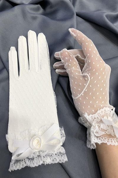 Hobigram White Lace Detailed Short Length Bridal Gloves Wedding Accessories – Party Gloves, Stylish Design – Party Eld