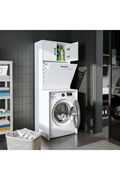 ROOMART Çamaşır Sepetli Çamaşır Makinesi Dolabı , Kirli Sepetli Çok Amaçlı Dolap