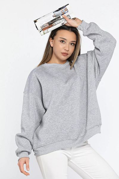 GÜLSELİ Γκρι γυναικείο φούτερ με λαιμόκοψη Oversize