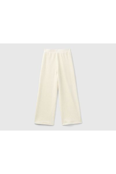 United Colors of Benetton Girl's Ecru Back Logo Embroidered Straight Palazzo Pants