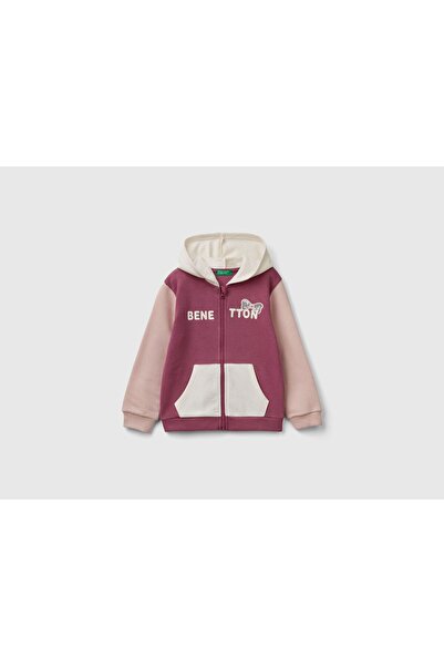 United Colors of Benetton Kız Çocuk Gül Kurusu Mix JACKET W/HOOD L/S