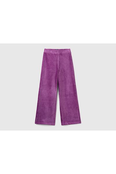 United Colors of Benetton Girl's Purple Back Logo Embroidered Straight Palazzo Pants