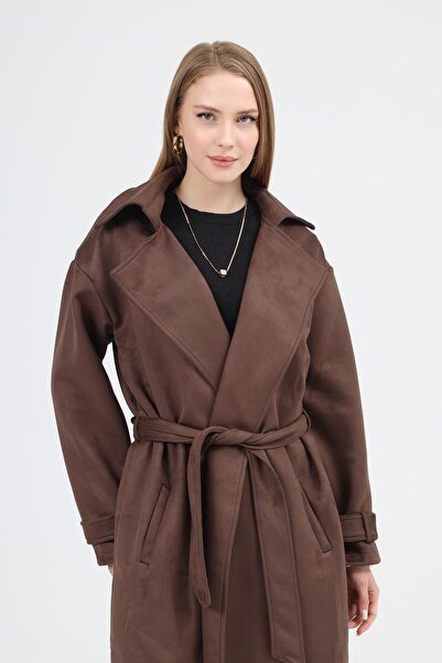 Dilek Aydın Atelier Süet Kuşaklı Uzun Kaban