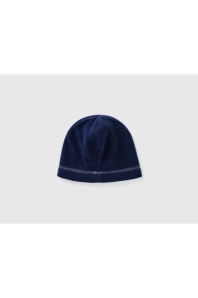 United Colors of Benetton Boy's Navy Blue Logo Embroidered Round Fleece Beret