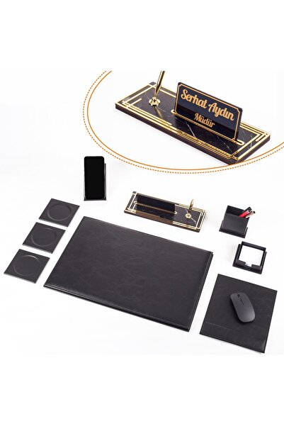 Ofistike Ravena Ofis Siyah Deri Sümen Takımı Ve Ahşap Masa Isimliği Ofis Masa...