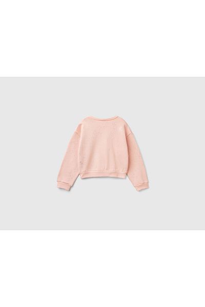 United Colors of Benetton Girl's Pink All Star Powder Printed Off-Shoulder Oversize Sweatshirt