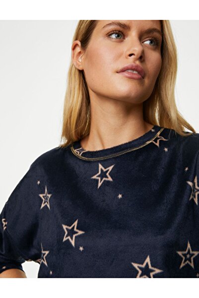 Marks & Spencer Yıldız Desenli Uzun Kollu Polar Pijama Takımı