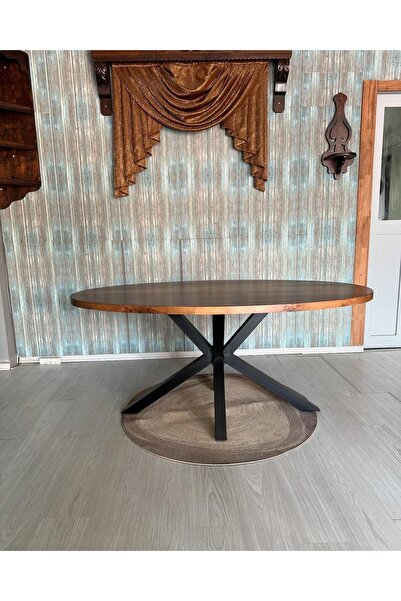 Meser Mobilya Salda Ceviz Kaplama Metal Ayak Mdf Mutfak Masası 90x180