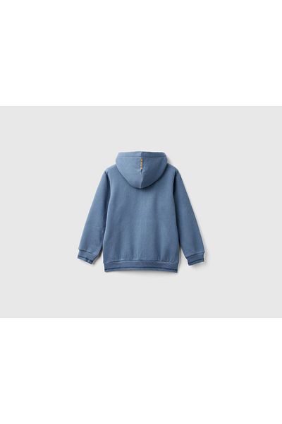 United Colors of Benetton Hanorac cu glugă pentru băiat, albastru, cu cusături de culoare contrastantă, cu fermoar
