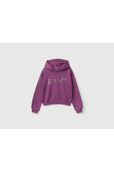 United Colors of Benetton Pulover pentru fete violet - cu glugă