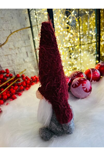 Derin Düşler Yılbaşı Dekoru Süsü Oturan Peluş Yılbaşı Cücesi Bordo Füme 20*10 cm