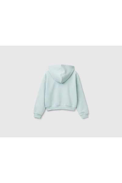 United Colors of Benetton SWEATER pentru fete, verde apă, cu glugă