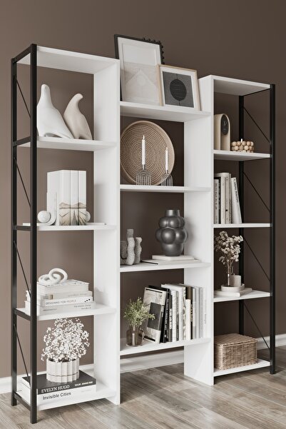 Remaks Hibrit 12 Raflı Metal Kitaplık Beyaz