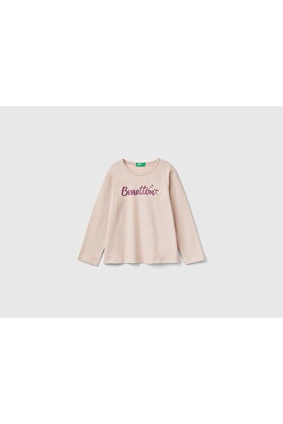 United Colors of Benetton Tricou cu mânecă lungă pentru fete, roz pudrat, imp...