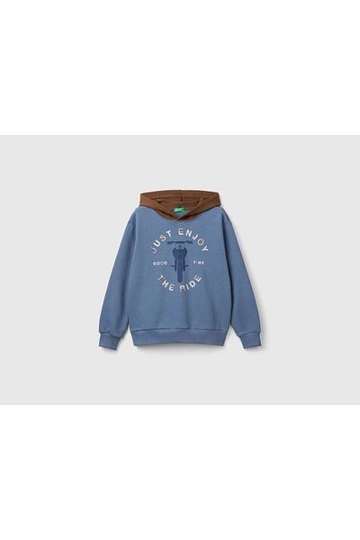 United Colors of Benetton Hanorac de culoare contrastantă cu glugă cu imprimeu albastru aviator pentru băiat
