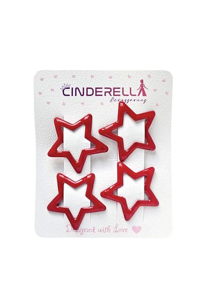 Cinderella Red Star Patterned Hair Clasp Set of 4 - 3.2 cm