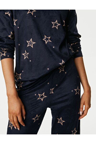 Marks & Spencer Yıldız Desenli Uzun Kollu Polar Pijama Takımı