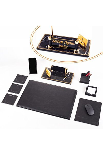 Ofistike Troya Deri Sümen Seti Siyah Sümen Takımı Ve Masa Isimliği Ekonomik K...