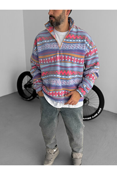 BYBASICMAN Renkli Zigzag Desenli Polar Sweatshirt PM-154