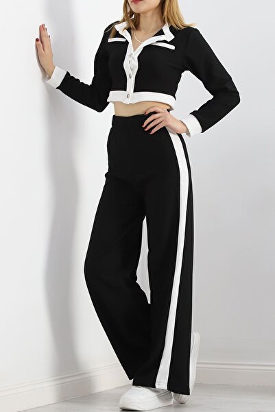 TENA Women's Black Ottoman Garnished Buttoned Suit