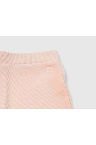 United Colors of Benetton Kız Çocuk Toz Pembe Arkası Logo İşlemeli Geniş Paça Pantolon