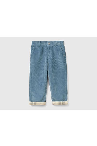 United Colors of Benetton Boy's Airman Blue Curved Patterned Leg Trousers with Back Pocket Logo