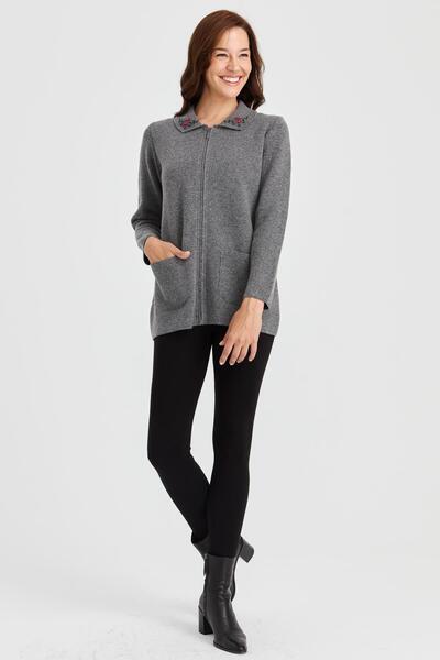 Desen Triko 23002 DESEN TRİKO YAKA KENARI DANTEL İŞLEMELİ PY PİKE JAKARLI CEKET