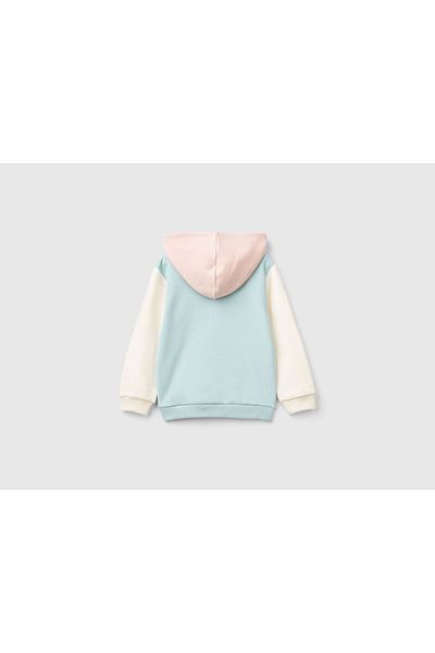 United Colors of Benetton Момичешко яке в аква зелено с качулка, дълги ръкави
