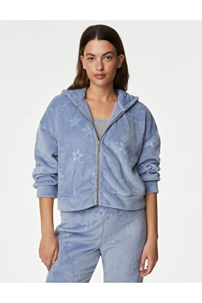 Marks & Spencer Yıldız Desenli Kapüşonlu Polar Pijama Üstü