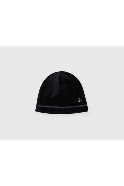 United Colors of Benetton Boy's Black Logo Fleece Beret