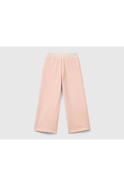 United Colors of Benetton Girl's Dusty Pink Wide Leg Trousers with Logo Embroidery on the Back
