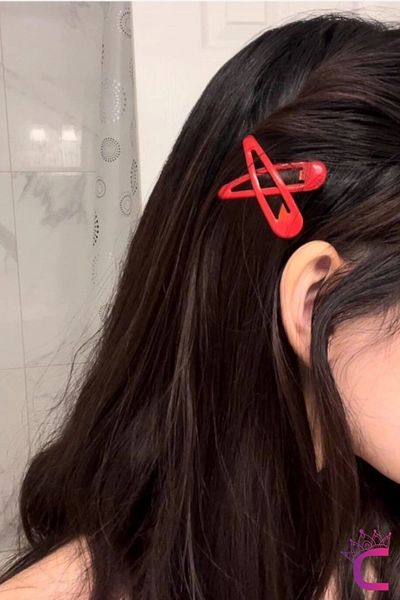 Cinderella Red 5 cm Snap Clip Set - Daily Side Hair Clip 4-Piece Model