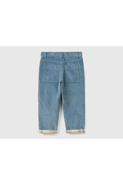 United Colors of Benetton Boy's Airman Blue Curved Patterned Leg Trousers with Back Pocket Logo