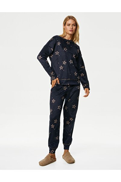 Marks & Spencer Yıldız Desenli Uzun Kollu Polar Pijama Takımı